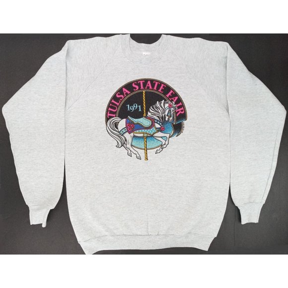Fruit of the Loom Other - Vintage Tulsa State Fair Sweatshirt New Deadstock XL 1991 Carousel Horse Grey